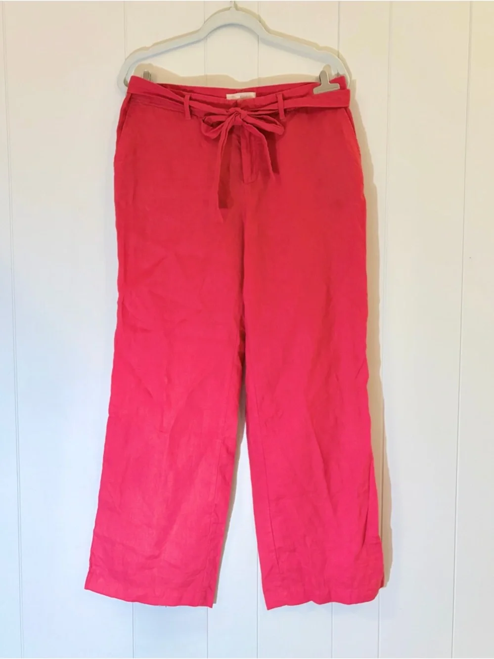 Banana Republic 100% Linen Tomato Red Wide Leg Tie Waist Pants Women’s 10